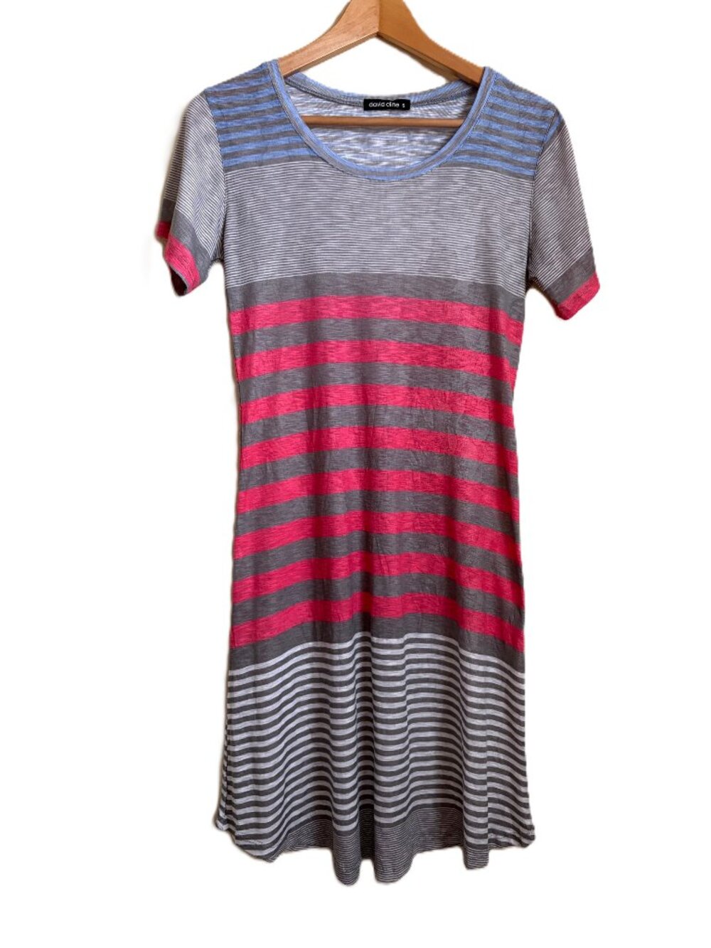 David Cline “Preppy” Stripe T-Shirt Dress Women’s Small Made in USA Soft Stretch